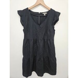 Goodthreads Black Linen Blend Tiered Ruffle Sleeve Mini Dress Womens Medium